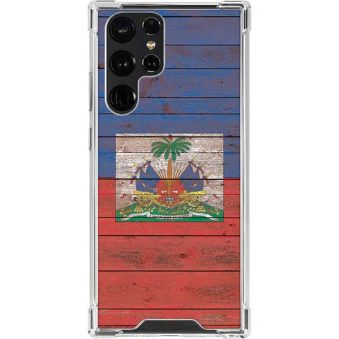 Haiti Flag Dark Wood Galaxy S24 Ultra Clear Case